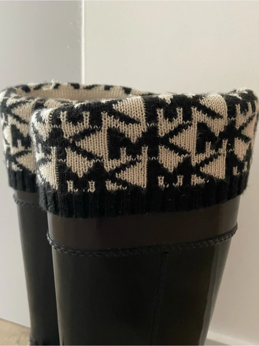 Michael Kors Black Logo-Trim Rain Boots with Knit Cuff